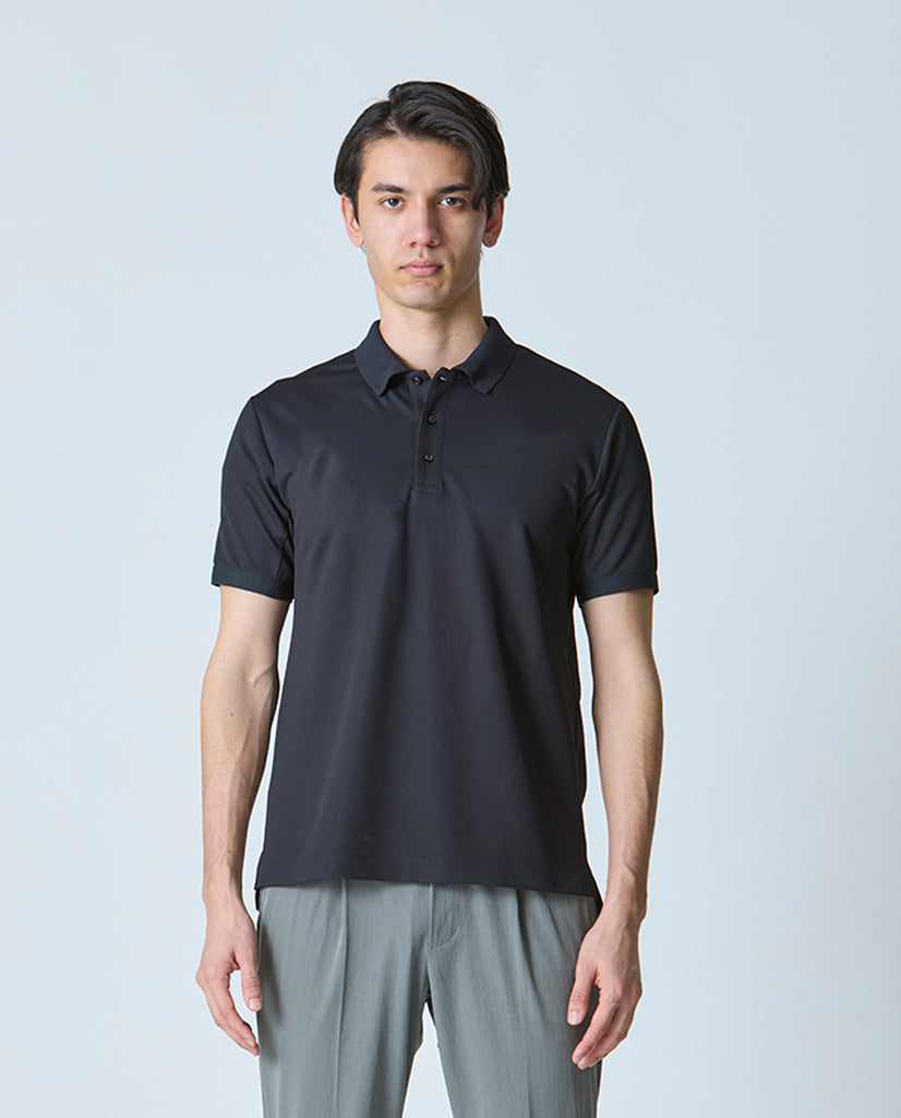 056_KK 和紙糸メディアポロシャツ 無地 (ブラック) – K-3B