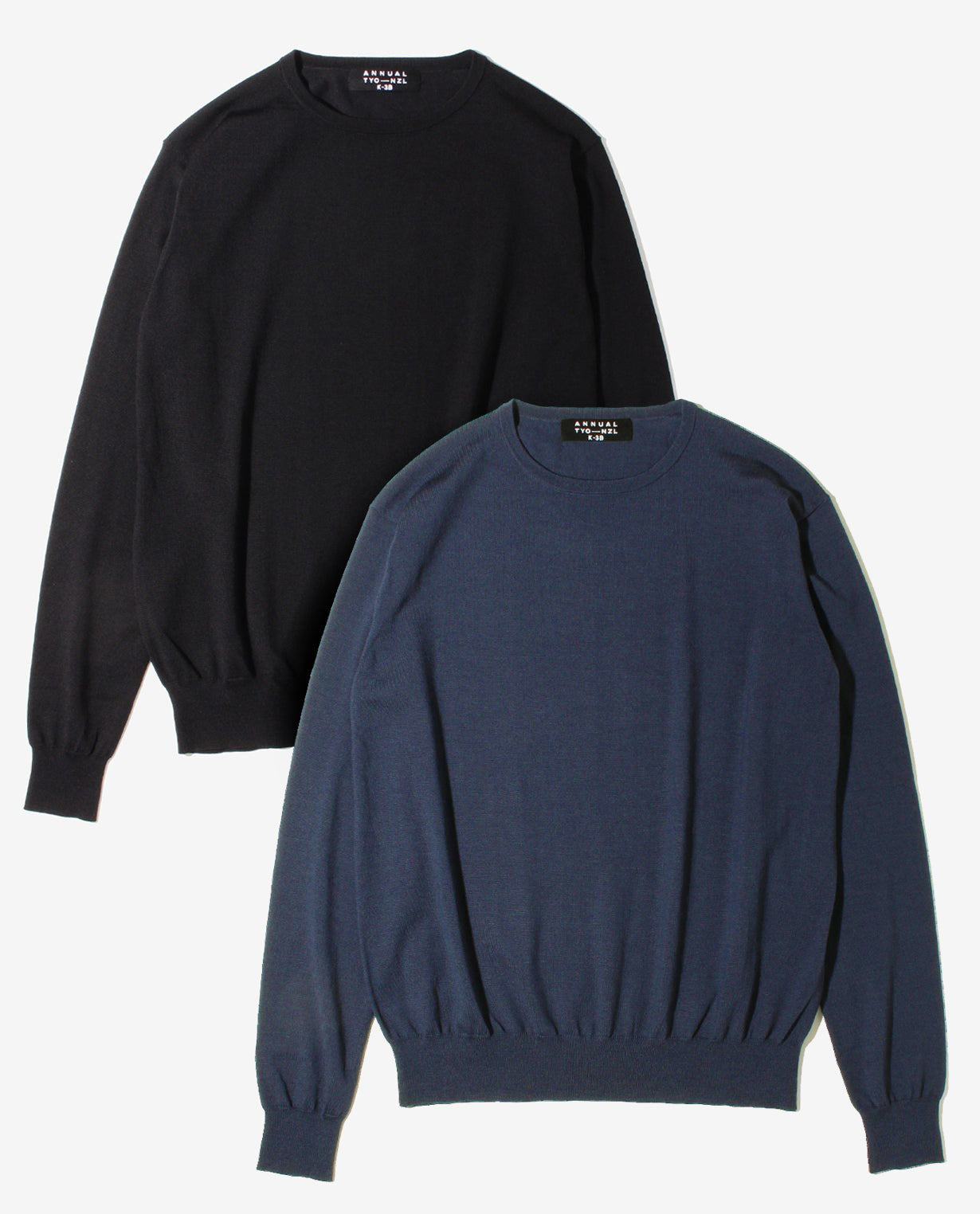 447_QX ANNUAL×K-3Bダブルネーム クルーネックセーター (ネイビー)