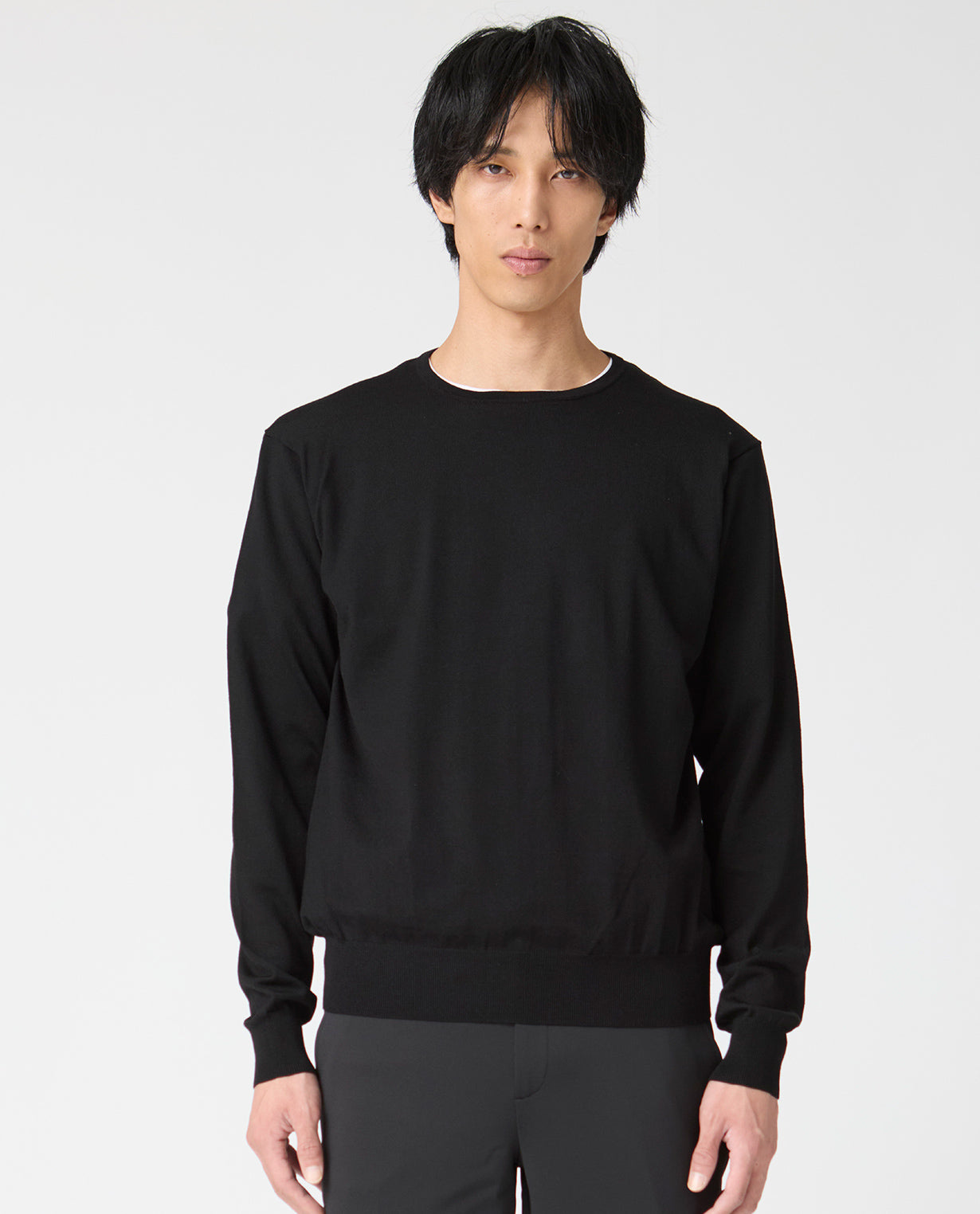 447_QX ANNUAL×K-3Bダブルネーム クルーネックセーター (ブラック)