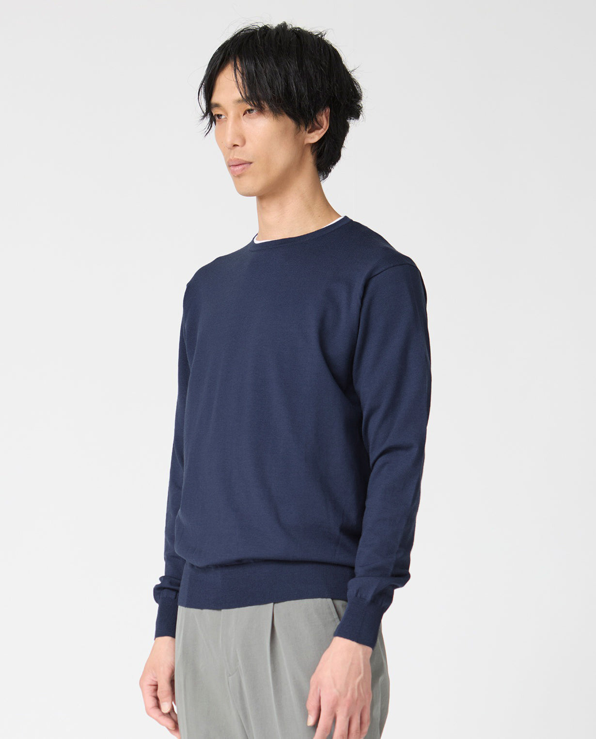 447_QX ANNUAL×K-3Bダブルネーム クルーネックセーター (ネイビー)