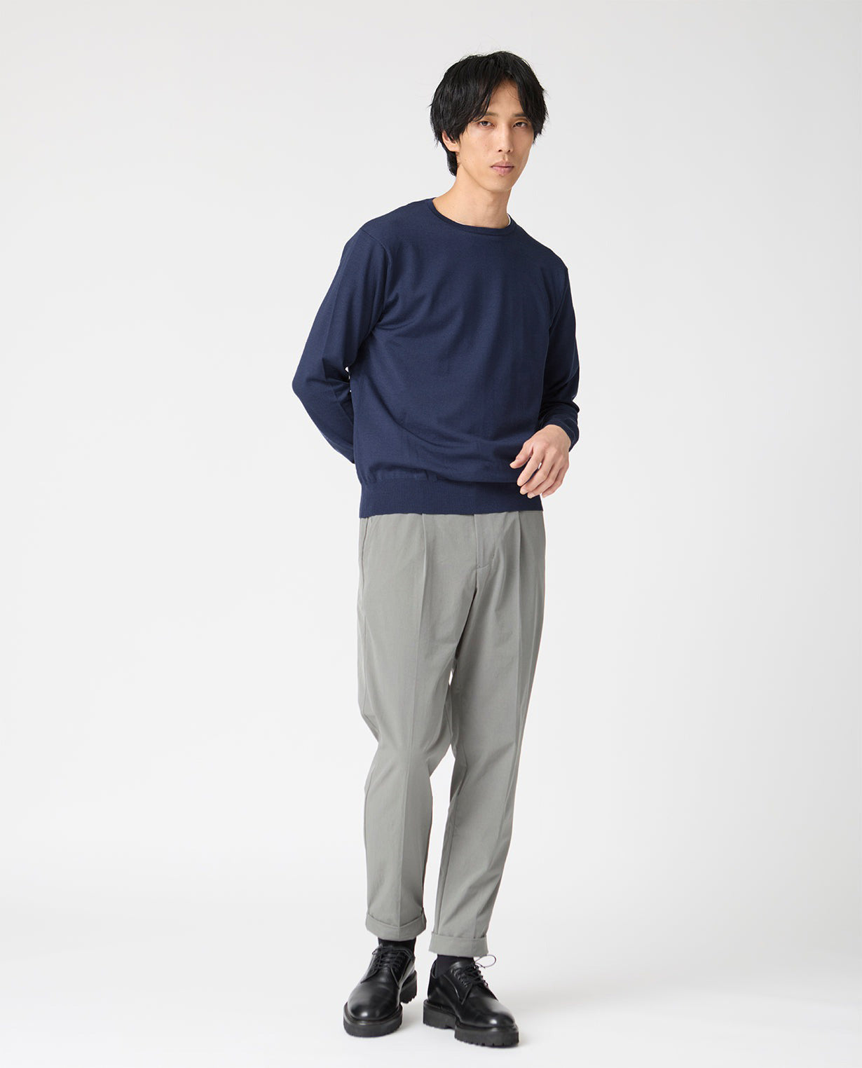 447_QX ANNUAL×K-3Bダブルネーム クルーネックセーター (ネイビー)