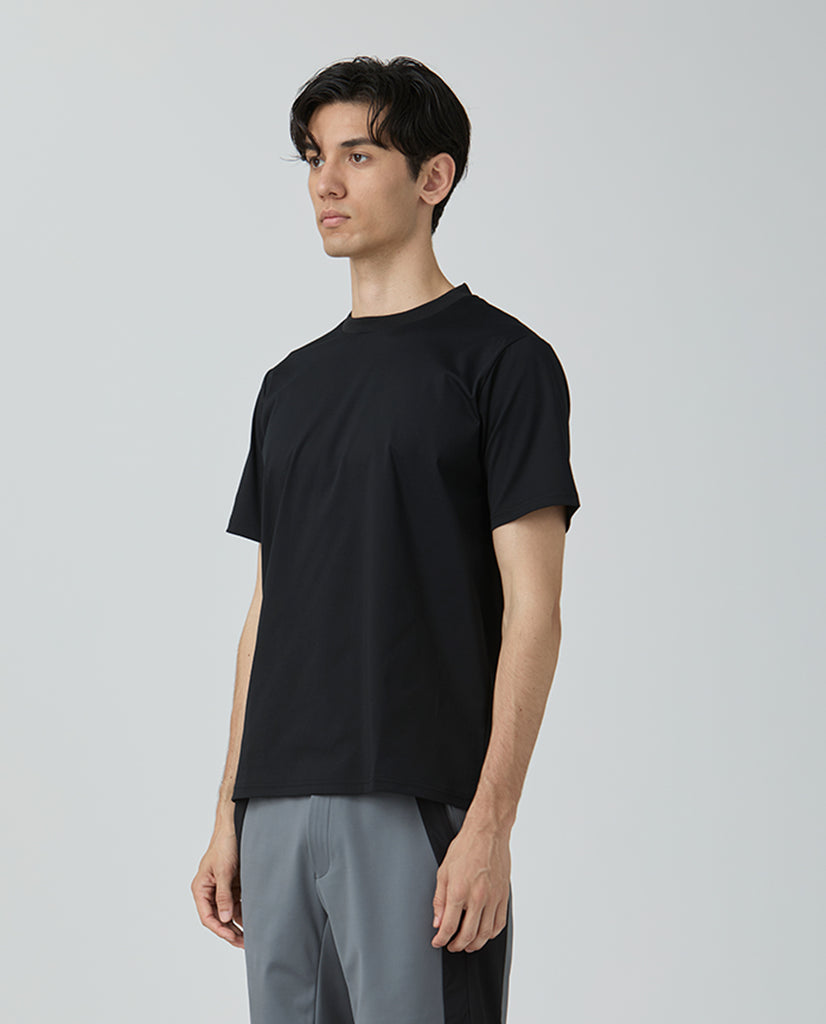 blu bre 襟付きクルーネックTシャツ 037_WW シルケットクルーネック ベーシックTシャツ (ブラック