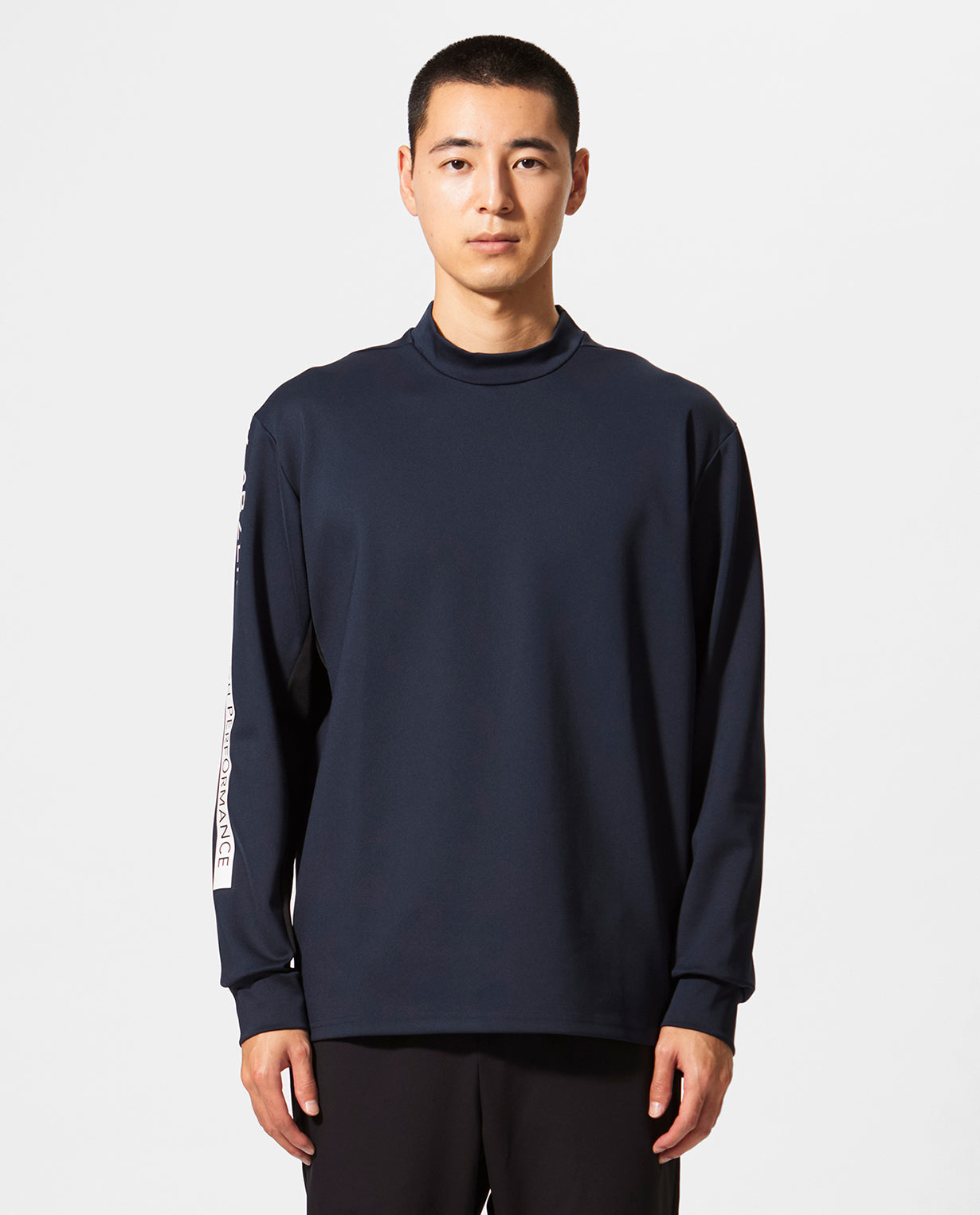 Carbon Navy x Black ■0_305_DG "2D Cardboard Knit" Long Sleeve Mock Neck