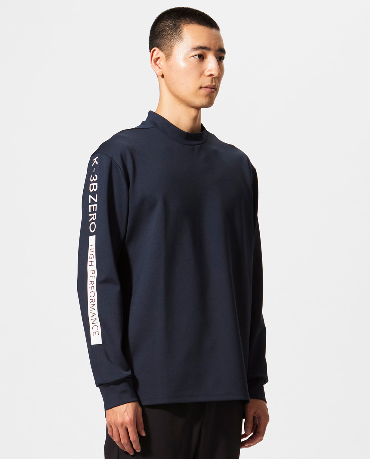 Carbon Navy x Black ■0_305_DG "2D Cardboard Knit" Long Sleeve Mock Neck
