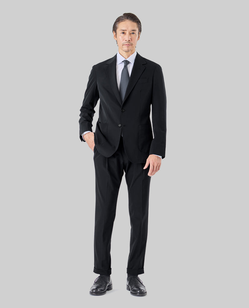 009_X（布帛） RICH NYLON JAPAN MADEテーラードジャケット (ブラック