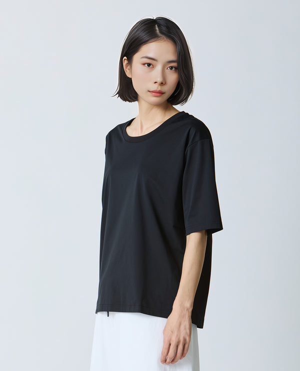 0313_Y 5分丈ベーシックTシャツ (ブラック)
