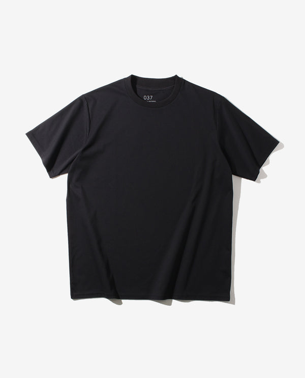 037_WW シルケットクルーネック ベーシックTシャツ (ブラック)