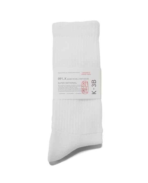 091_K 和紙糸リッチェル編みソックス (ホワイト)