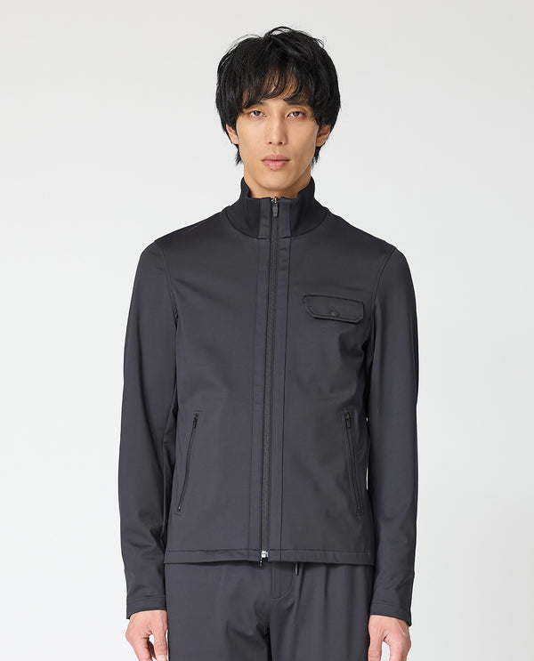 043_N 24HR-WEARABLE スタンドカラー ライダースリブブルゾン