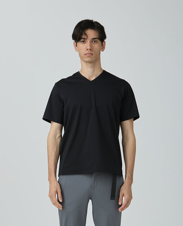 034_WW シルケットVネック ベーシックTシャツ (ブラック)