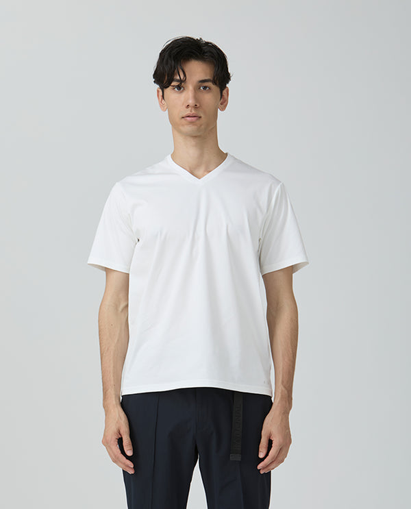034_WW シルケットVネック ベーシックTシャツ (スノーホワイト)