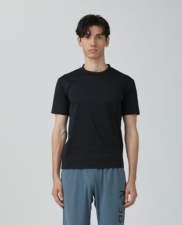 035_WW シルケットクルーネック スリムフィットTシャツ (ブラック)