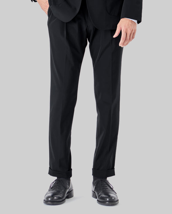 179_X（布帛） RICH NYLON JAPAN MADE ドレスパンツ (ブラック)